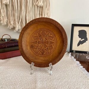 Small Chip-Carved Wooden Plate Hand-Carved Folk Art  (3988)